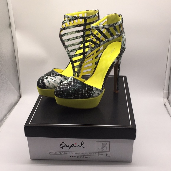 Qupid Women’s Platform Green Faux Snakeskin 5.5 in Heels Size 8 - Picture 16 of 16